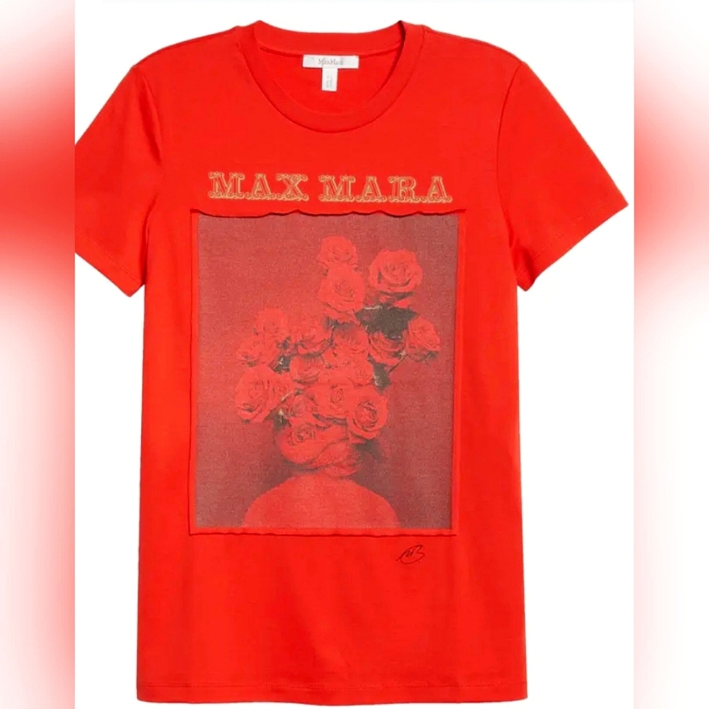 Max Mara Rosso Graffic Cotton T-Shirt in Red